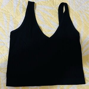 Black Ribbed V-Neck Tank Top